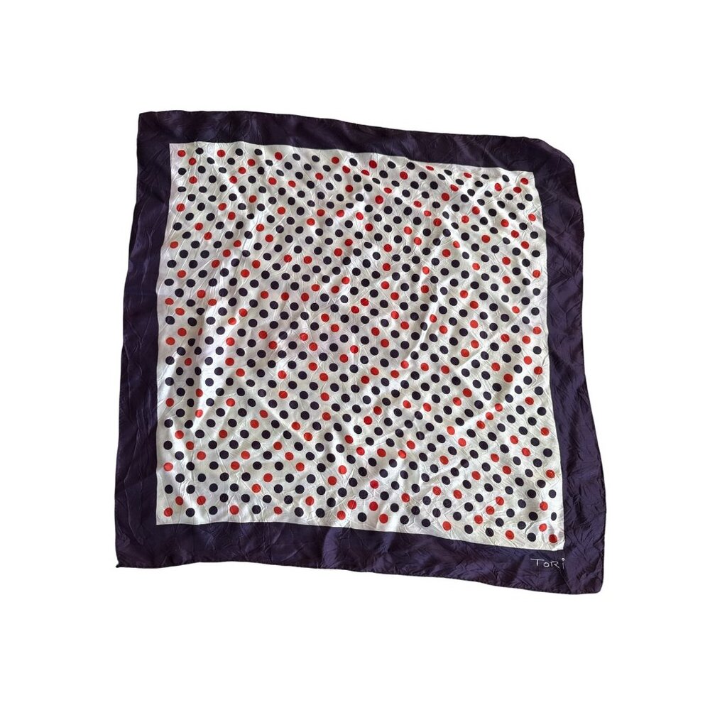 1960s 1970s Vintage Preppy Polka Dot Square Scarf Coquette